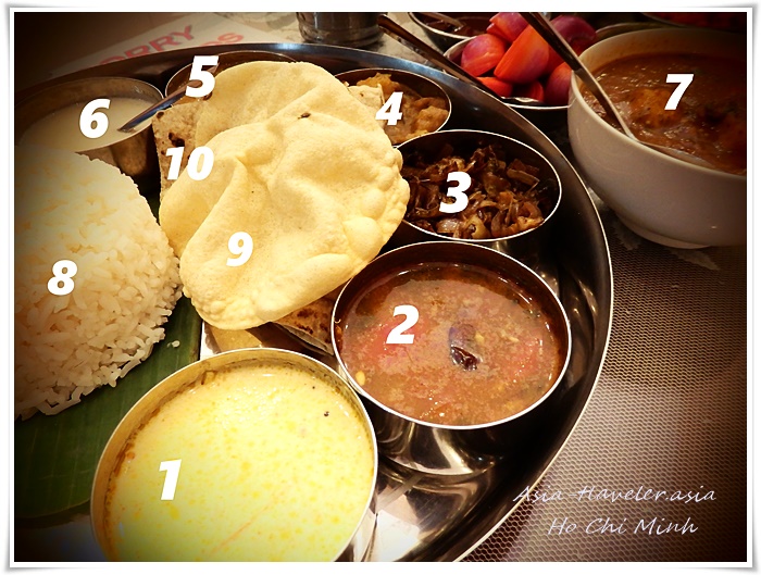 Baba's Kitchenの南インド定食ミールス全10品を番号付きで解説