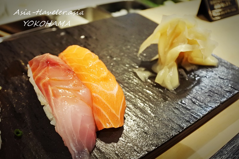 横浜・鮨処益子のホウボウとサーモンの握り寿司