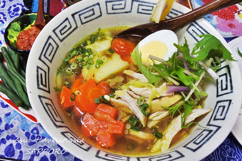 鶏肉・野菜たっぷりのソトアヤム自炊レシピ完成品