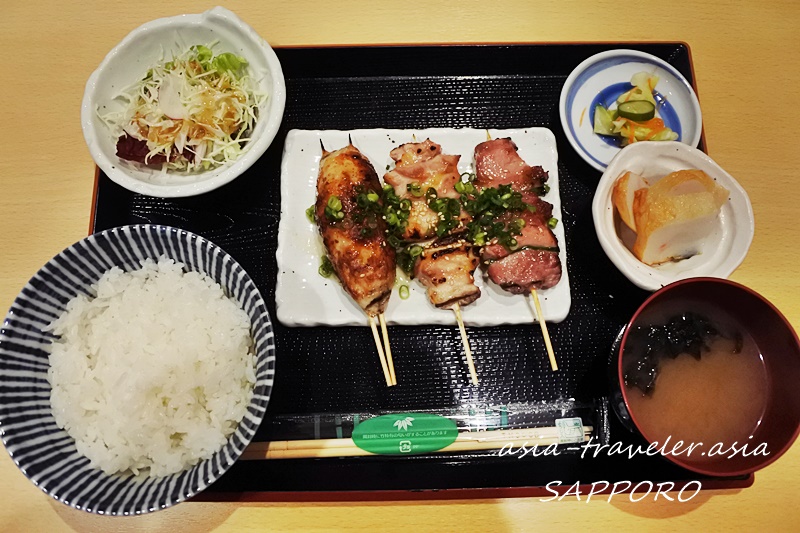 札幌マルコ本店の焼き鳥定食3本とご飯・味噌汁セット