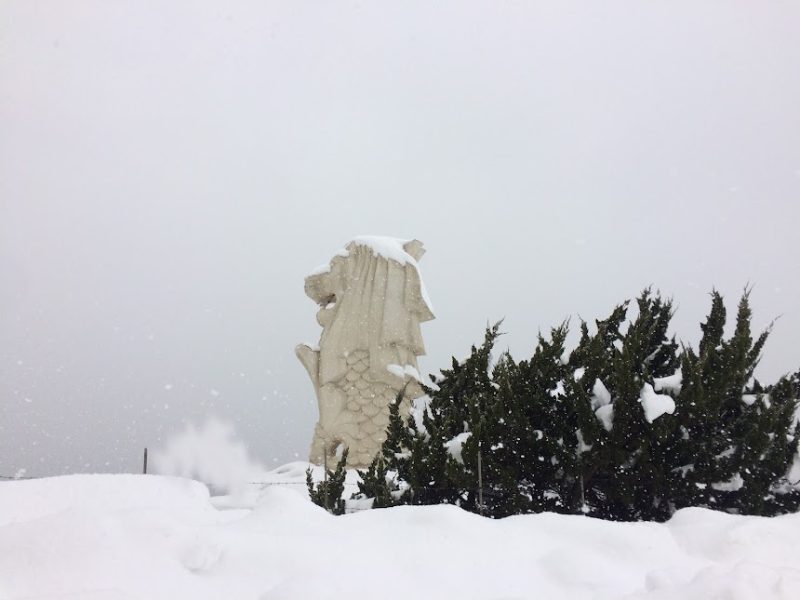 雪 冬のマーライオンは日本ならでは In北海道 北斗市 函館市