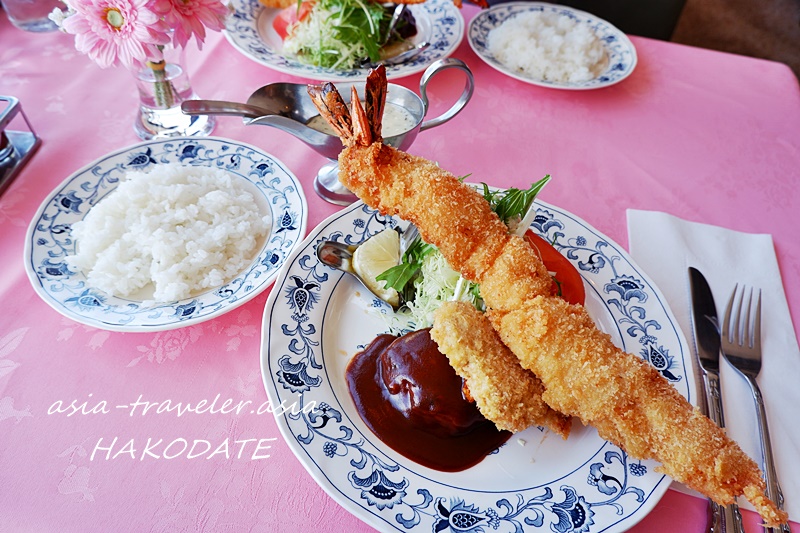 函館レストランヨシヤの超ジャンボ海老フライAセット