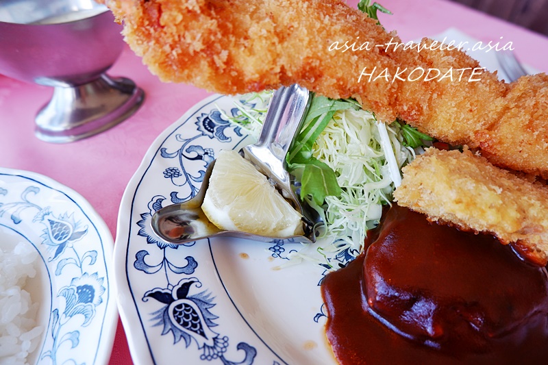 函館レストランヨシヤの極太海老フライとハンバーグのワンプレート