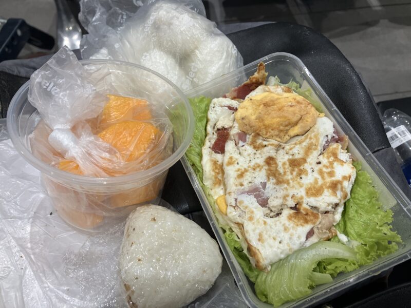 ホーチミンで手作りしたおにぎりとパパイヤ入り空港弁当