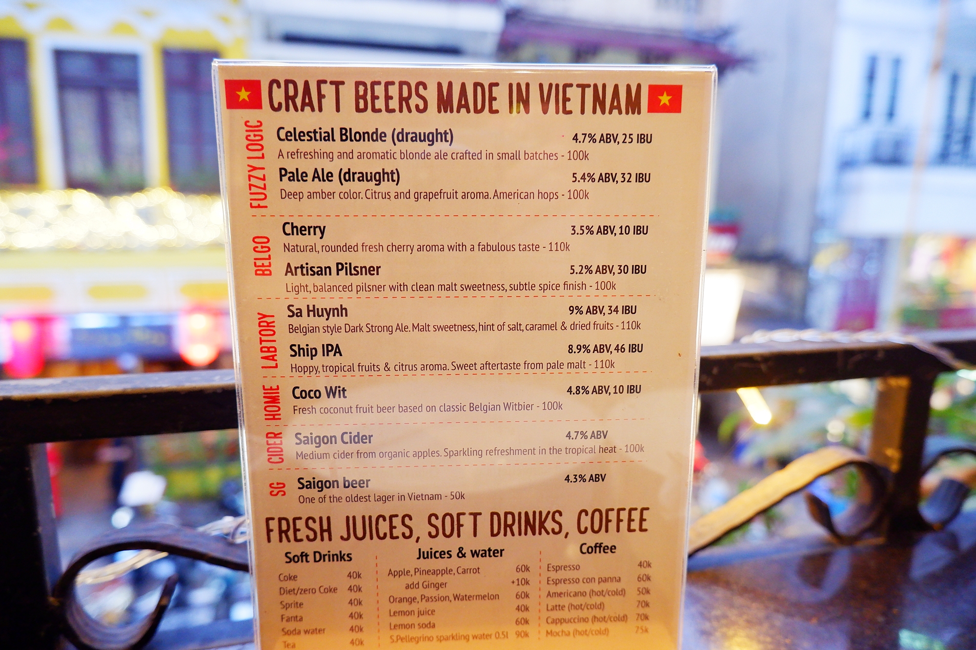 ピザベルガのクラフトビール&ドリンクメニュー表