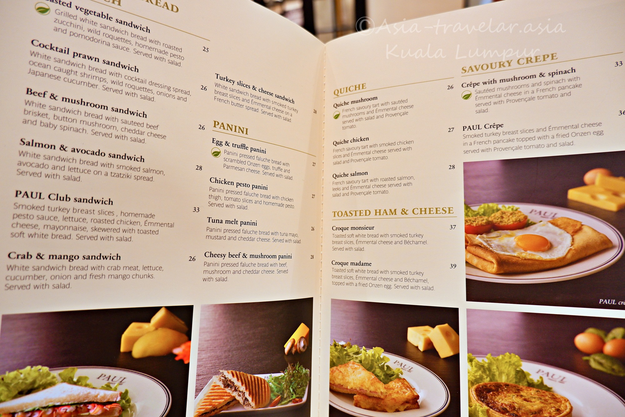 クアラルンプールPAULのサンドイッチ＆パニーニメニュー表