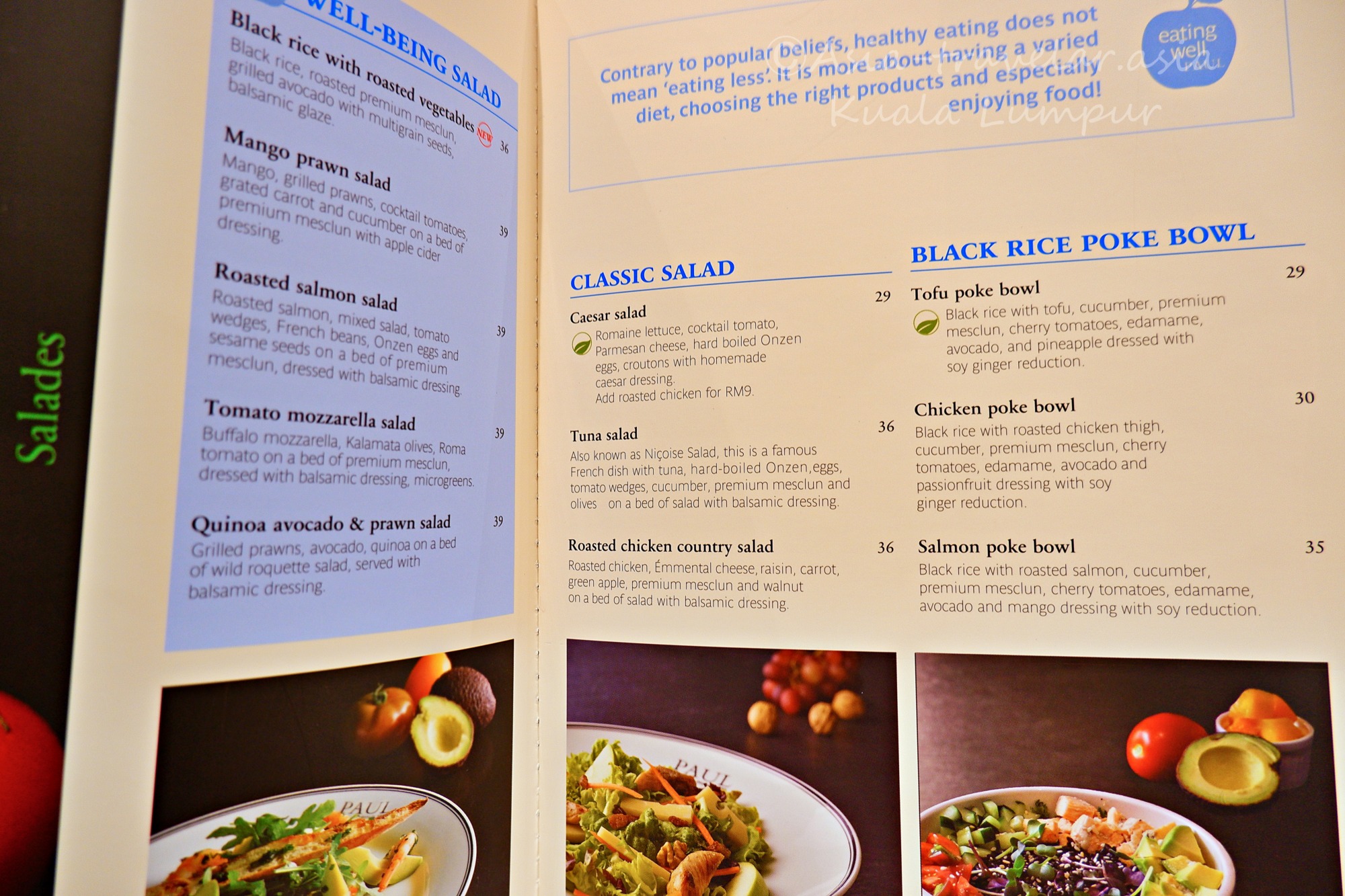 クアラルンプールPAULのサラダ・ポケボウルメニュー表