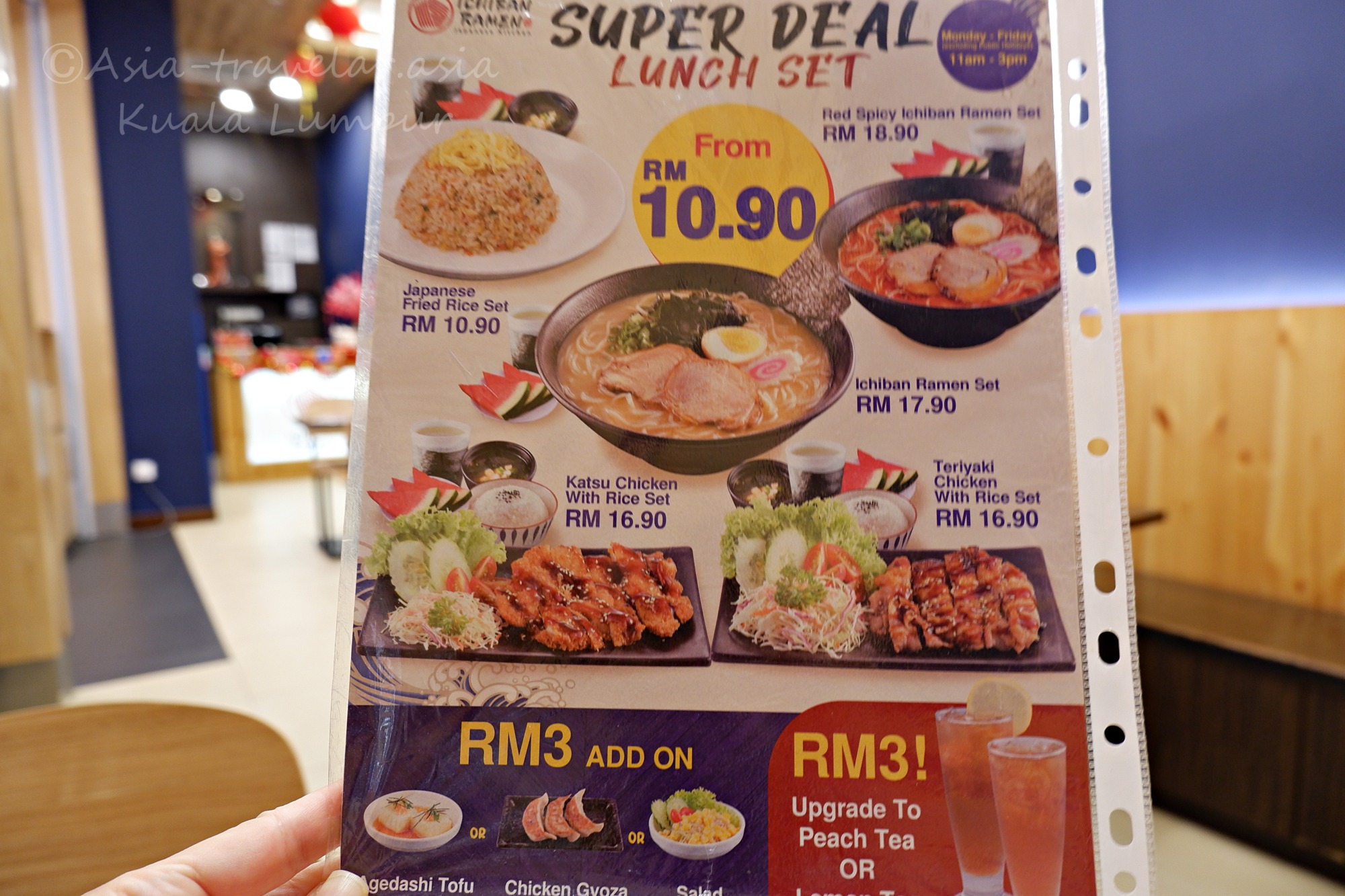 ICHIBAN RAMENクアラルンプール店のランチセットメニュー表（RM10.90〜）