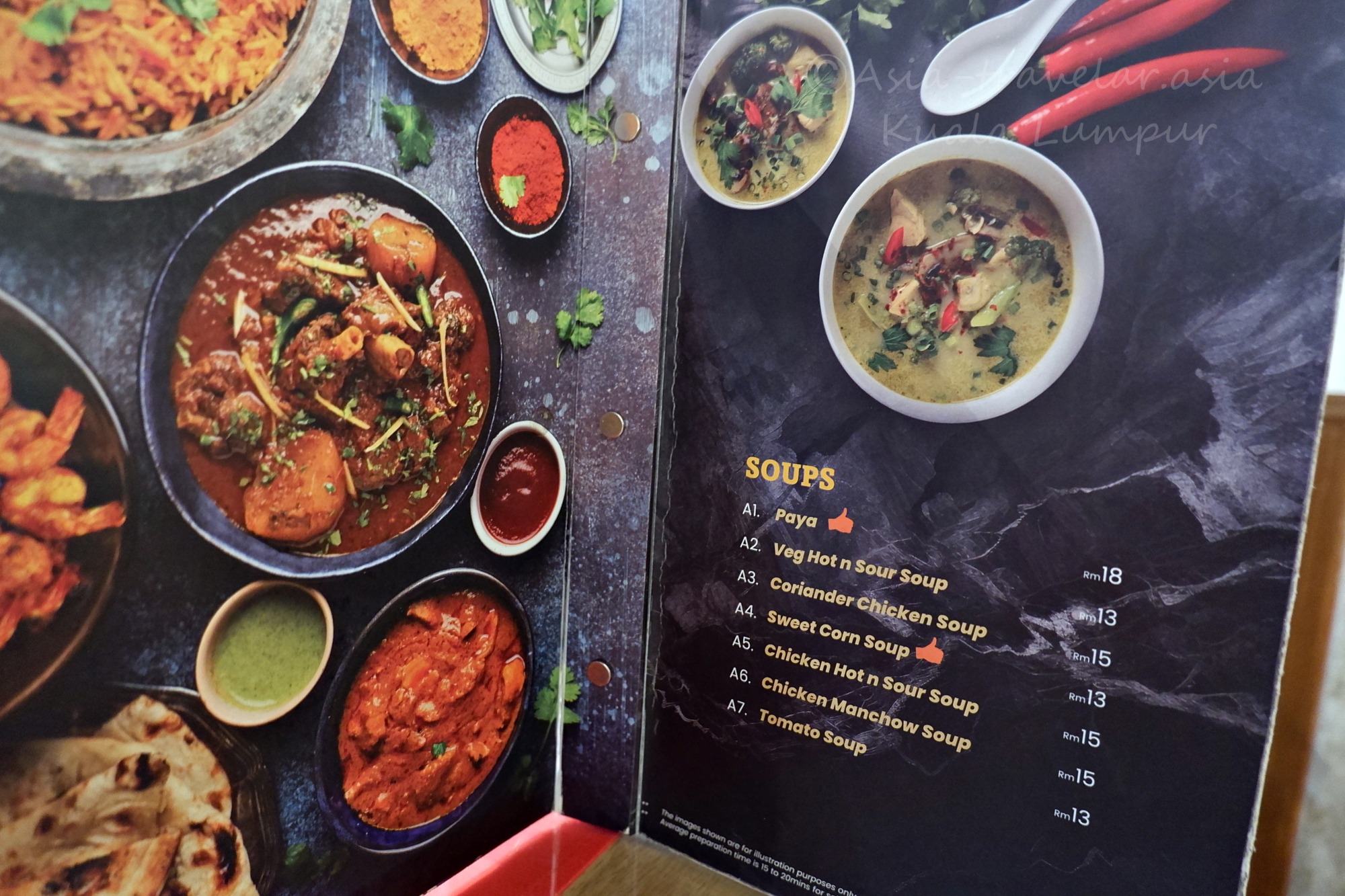 クアラルンプール「HERITAGE HOUSE」スープメニュー表