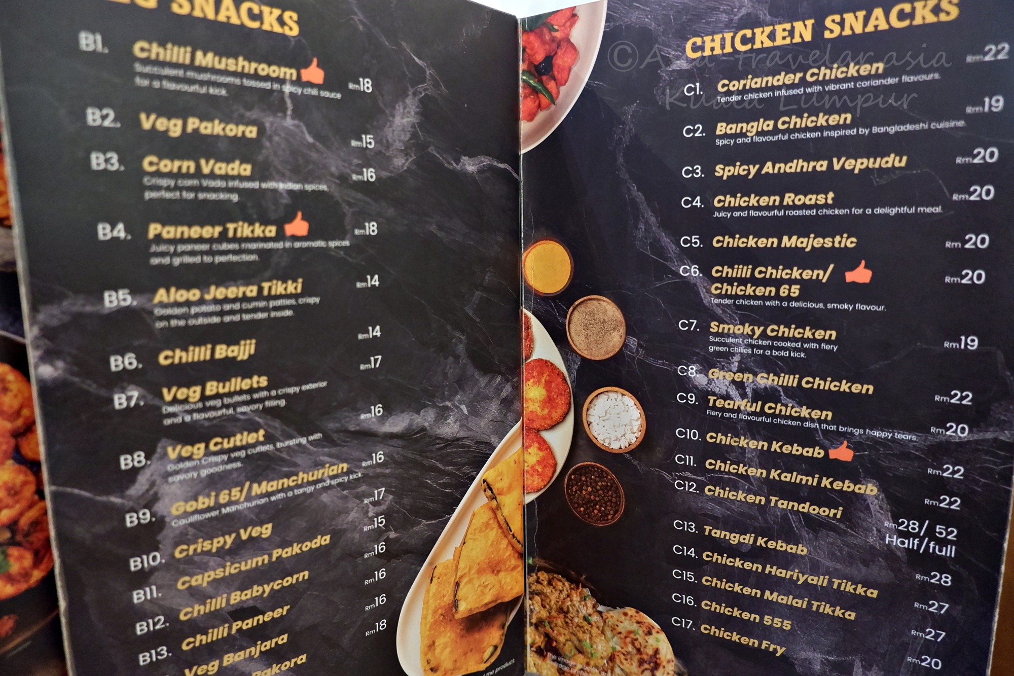 HERITAGE HOUSEのスナックメニュー表（ベジ・チキン）