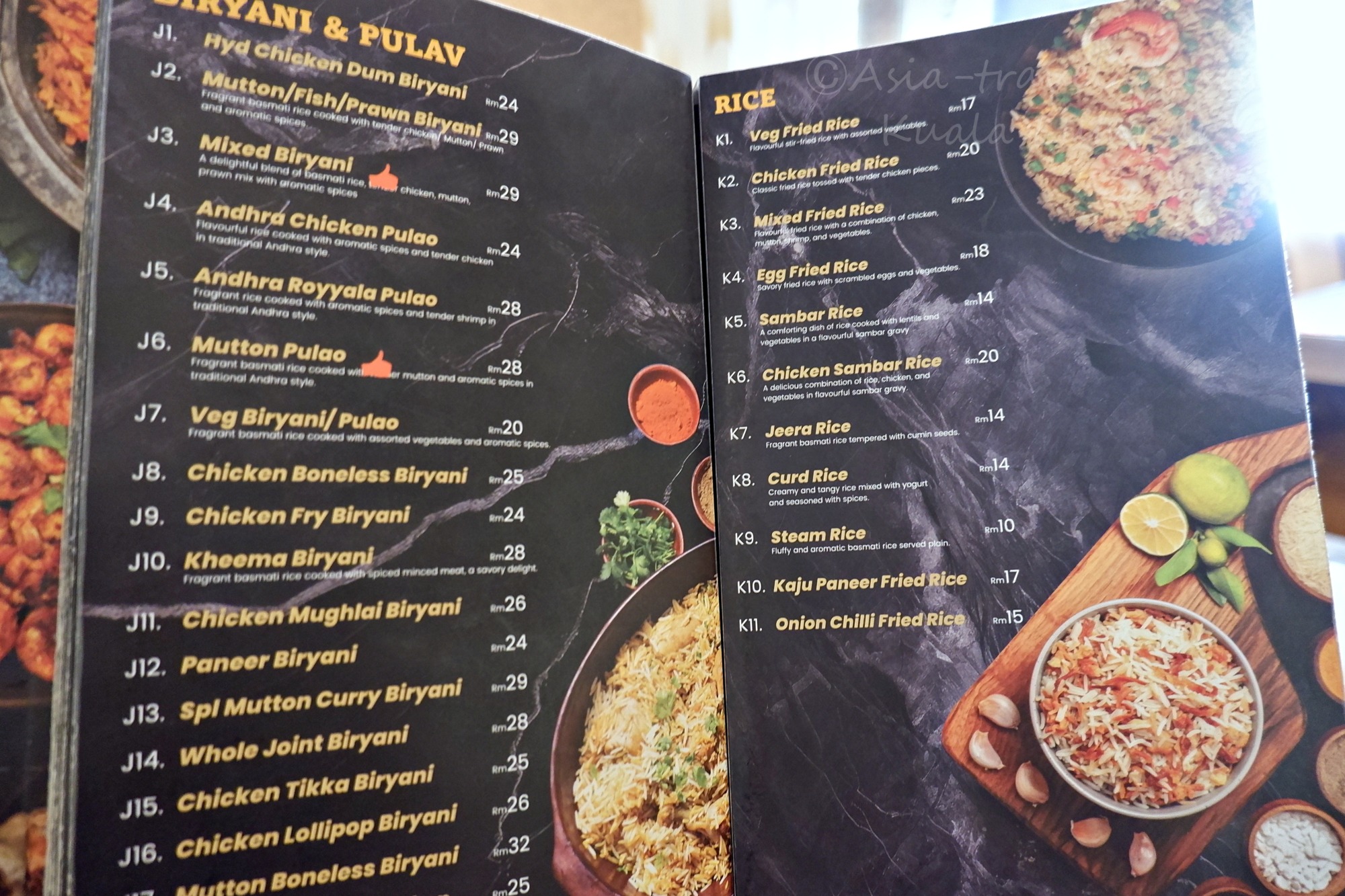 HERITAGE HOUSEのビリヤニ＆ライスメニュー表