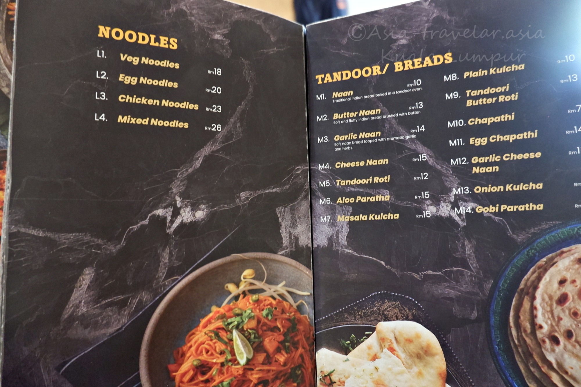 HERITAGE HOUSEのヌードル＆タンドールパンメニュー表