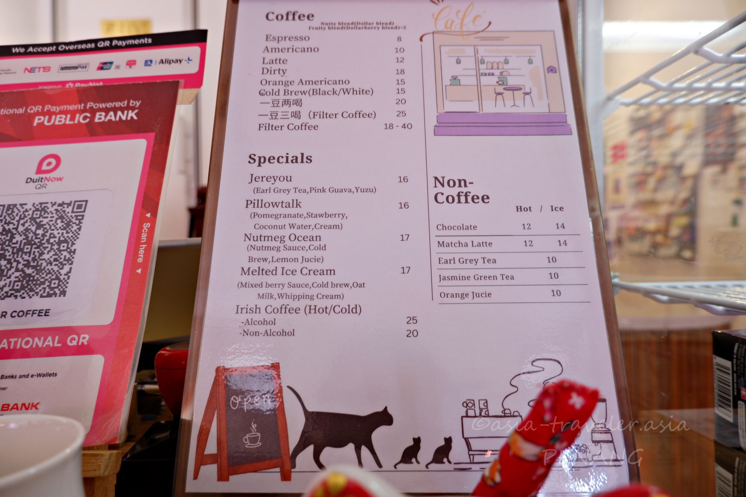 A SOAR COFFEEのドリンクメニュー表（コーヒー・ノンコーヒー）