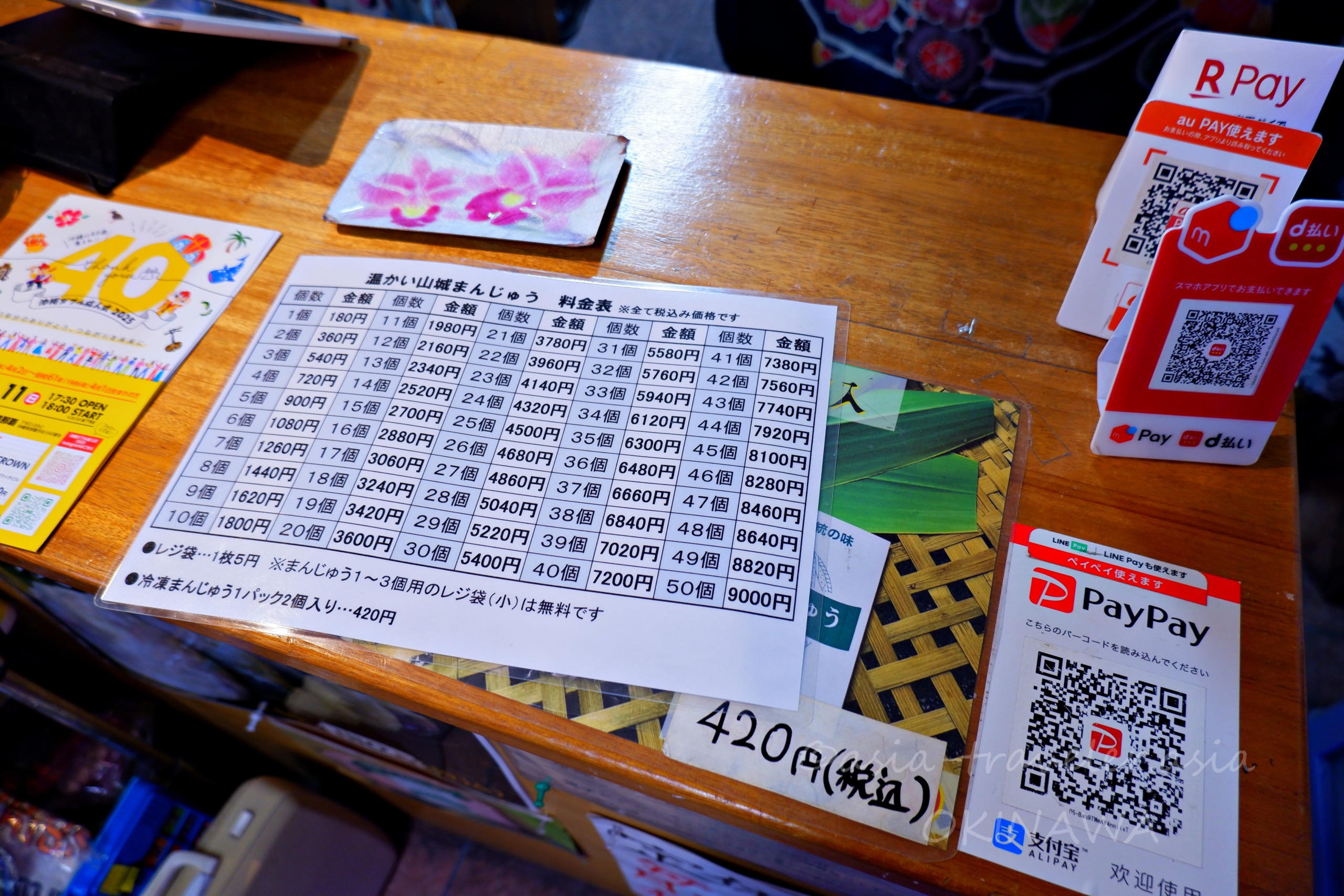 山城まんじゅうの料金表とPayPay等キャッシュレス決済QRコード