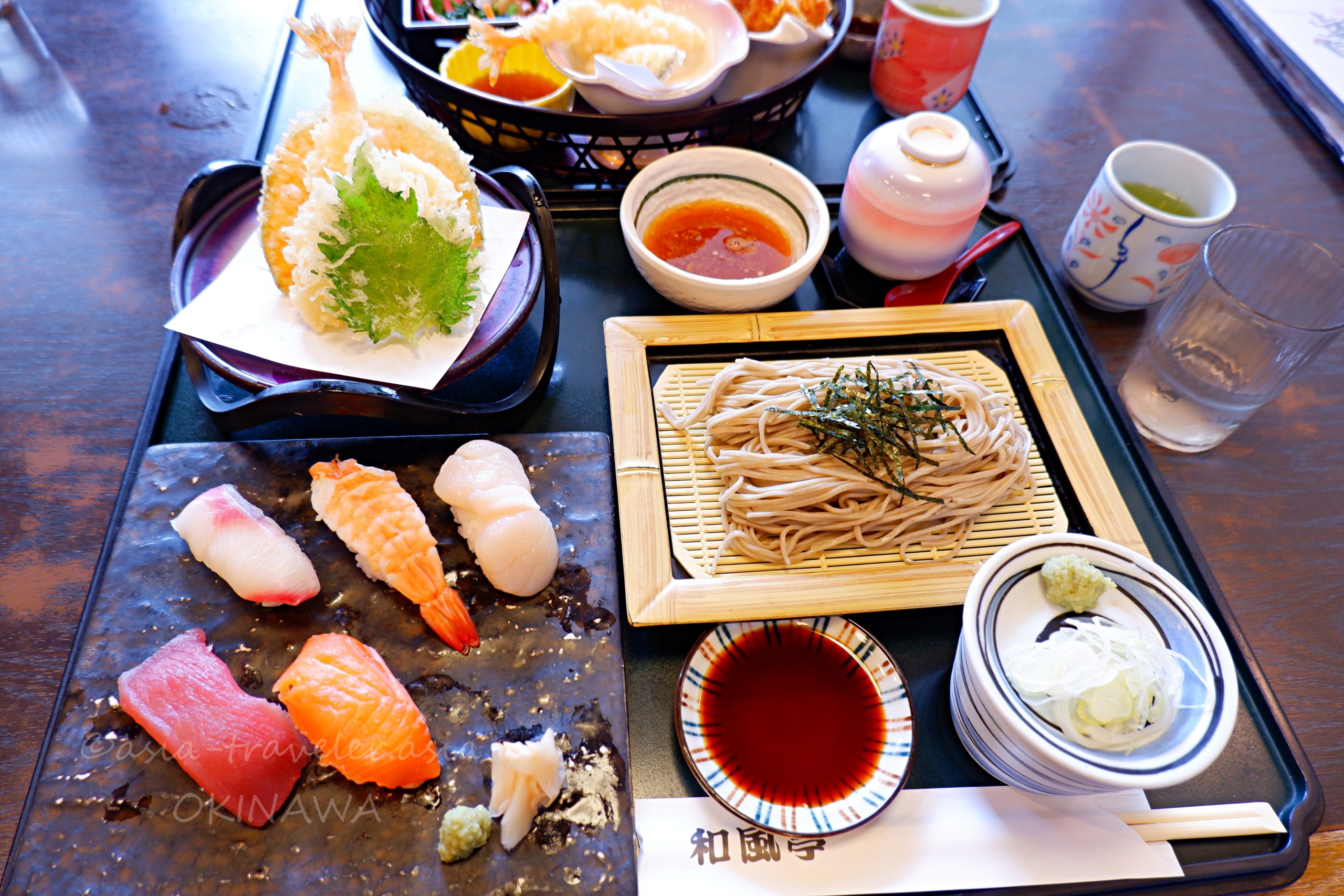 那覇・和風亭の大原御膳（寿司・天ぷら・ざる蕎麦）