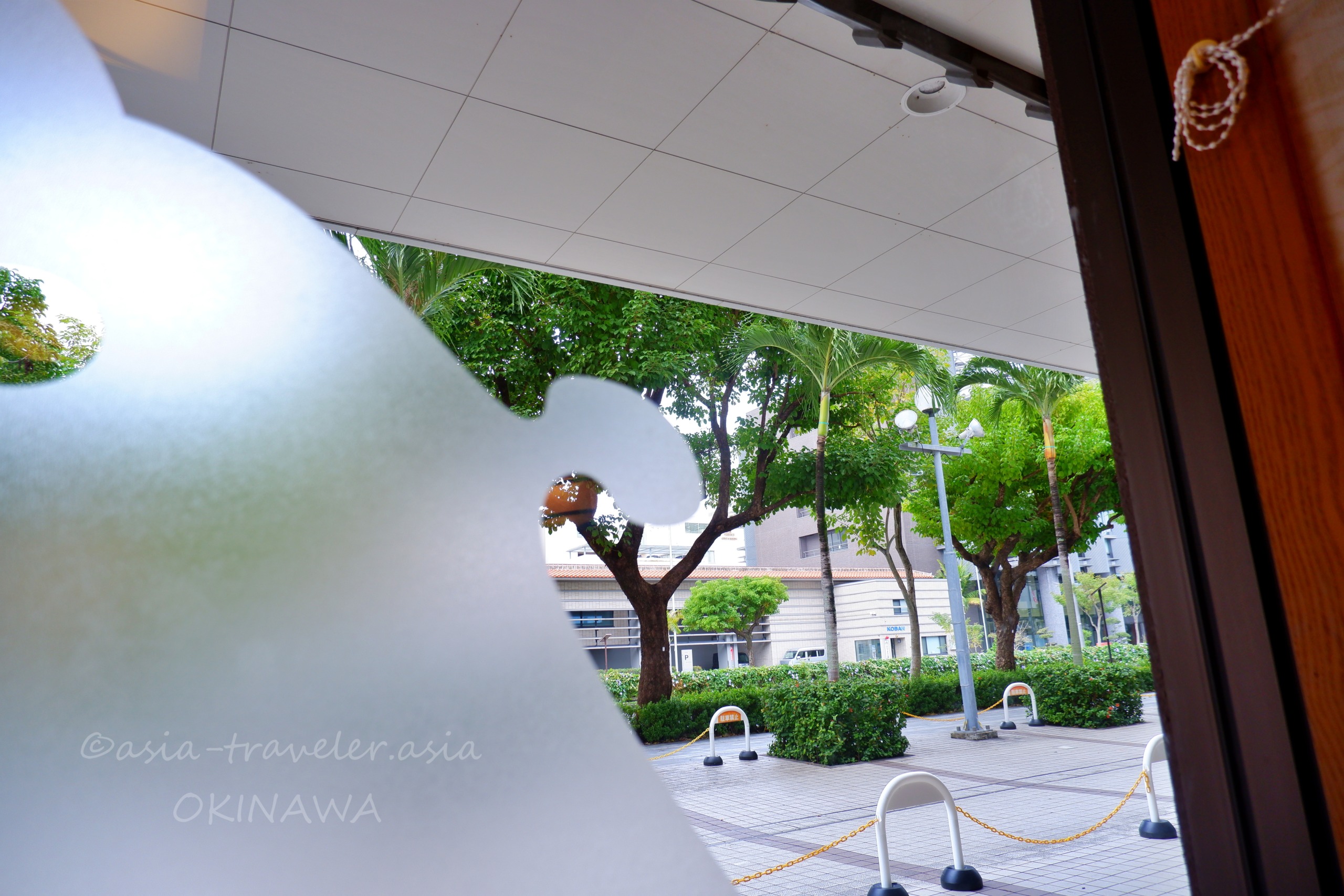 和風亭メインプレイス店の窓越しに見える緑豊かな外の景色