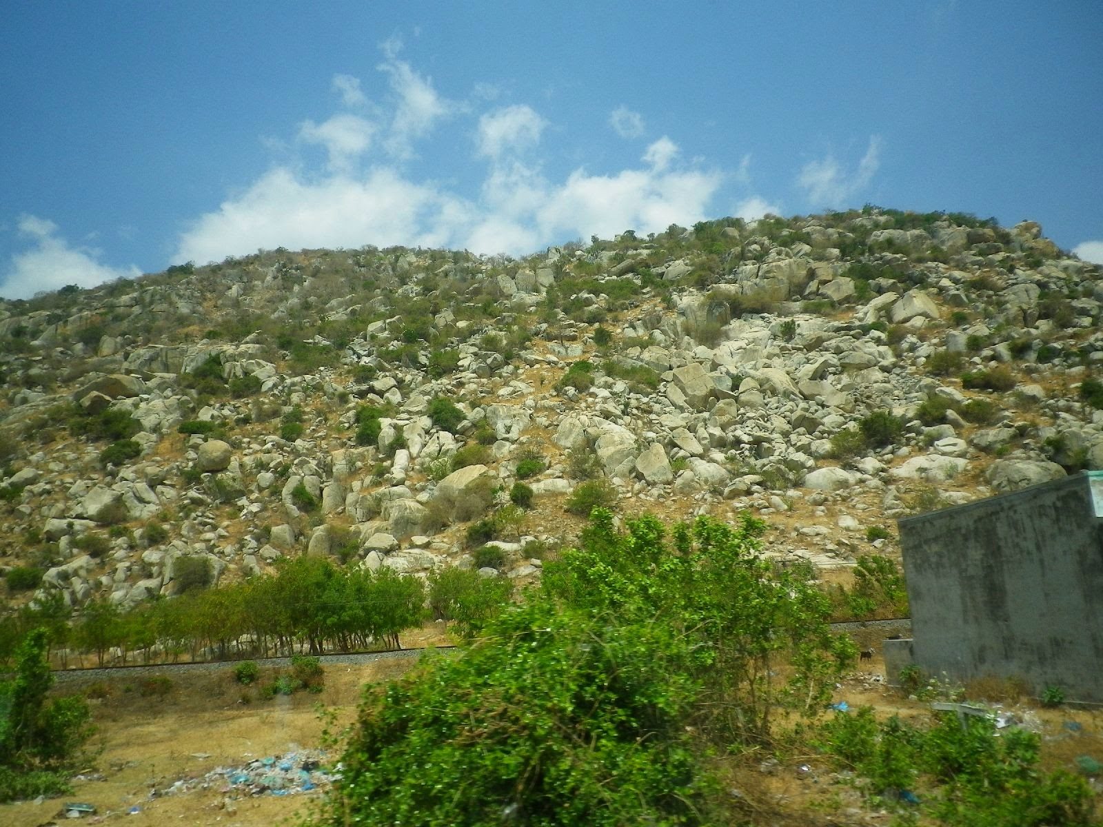 ベトナムの岩山が広がるサバンナのような荒野の風景