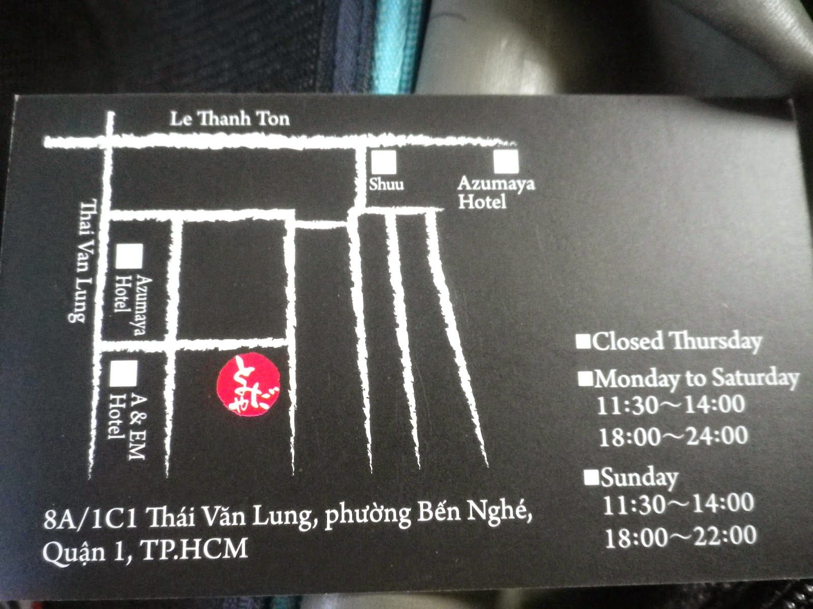 とみだや ホーチミン店の営業時間と地図カード