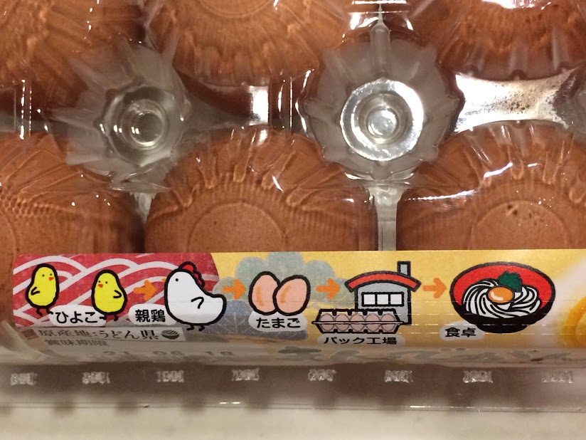 うどん県産「まんでがん」卵パッケージのひよこから食卓までのイラスト